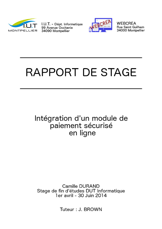 Exemple de couverture d'un rapport de stage